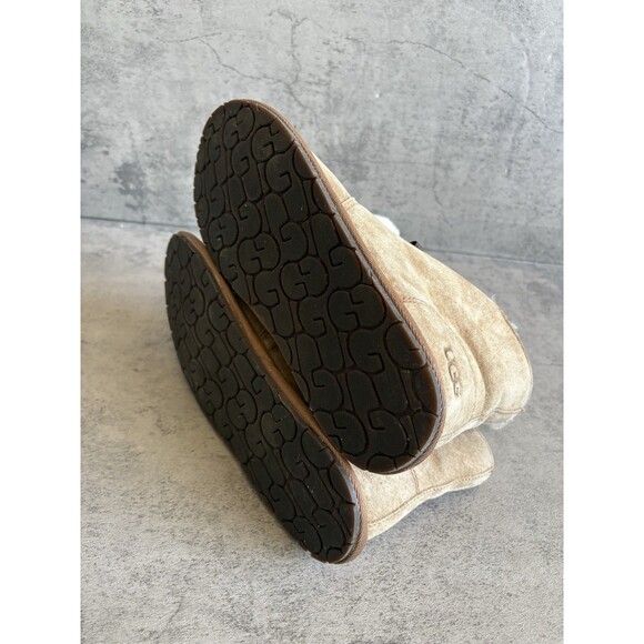 UGG Kallen Brown Chestnut Suede Pom Pom Bow Leather Slippers Women’s 8 WARM - Picture 7 of 7